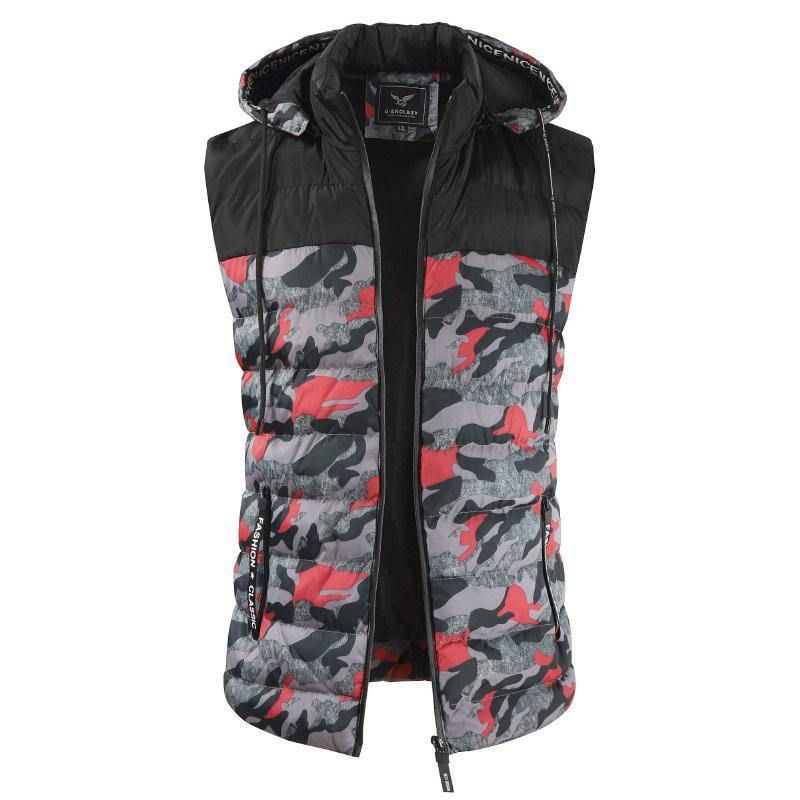 Herre Camo Patchwork Aftagelig Hætte Tyk Varm Polstret Vest