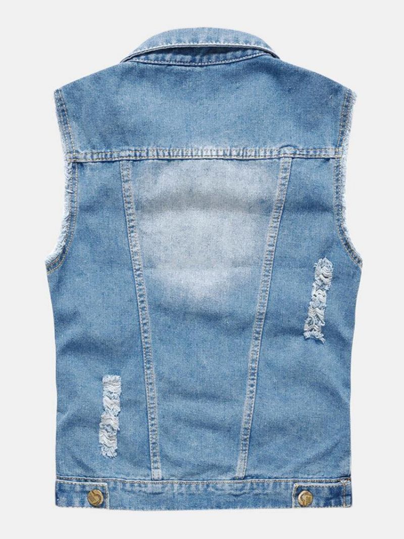 Herremode Denim Dobbeltlommer Turn Down Krave Casual Vest