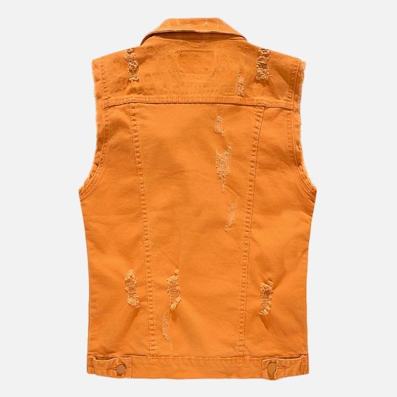 Mænd Pocket Ripped Jean Vest Ærmeløs Denimjakke