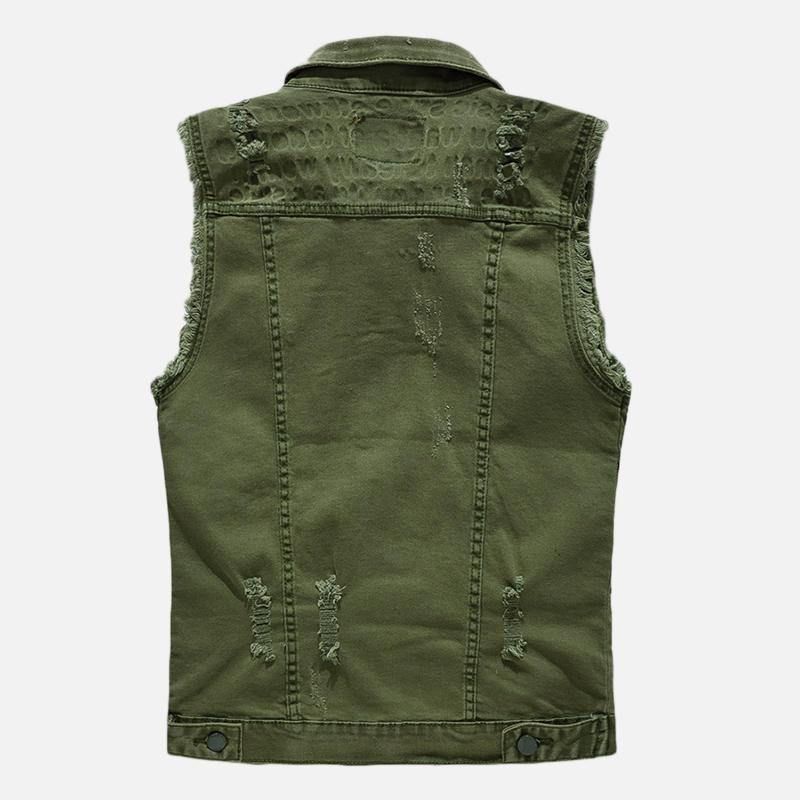 Mænd Pocket Ripped Jean Vest Ærmeløs Denimjakke