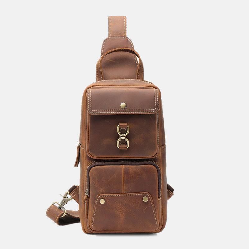 Ægte Læder Kohud Til Mænd Retro Mode Brysttaske Crossbody Bag Sling Bag