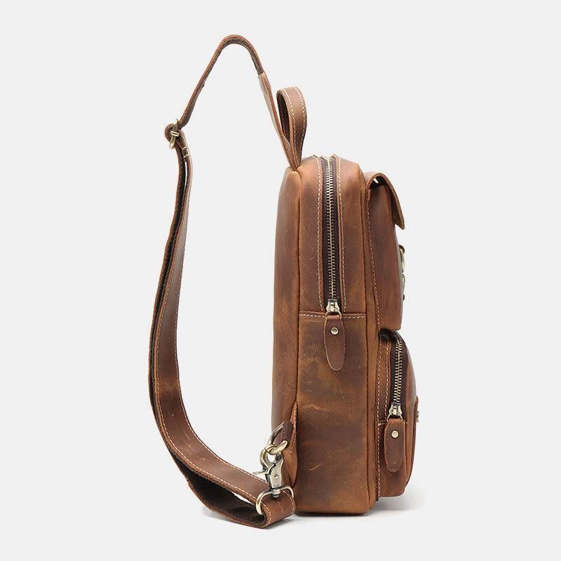 Ægte Læder Kohud Til Mænd Retro Mode Brysttaske Crossbody Bag Sling Bag