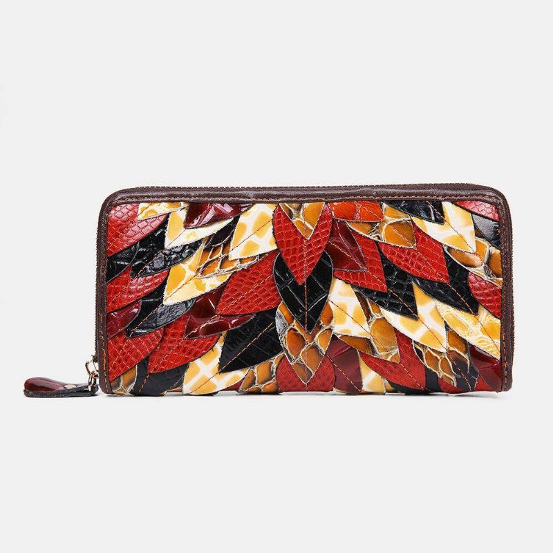 Kvinder Ægte Læder Patchwork Vintage Tegnebog Pung Clutches Taske