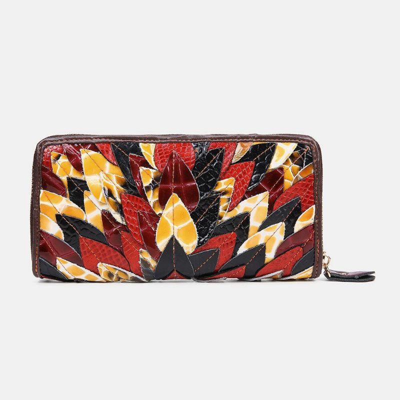 Kvinder Ægte Læder Patchwork Vintage Tegnebog Pung Clutches Taske