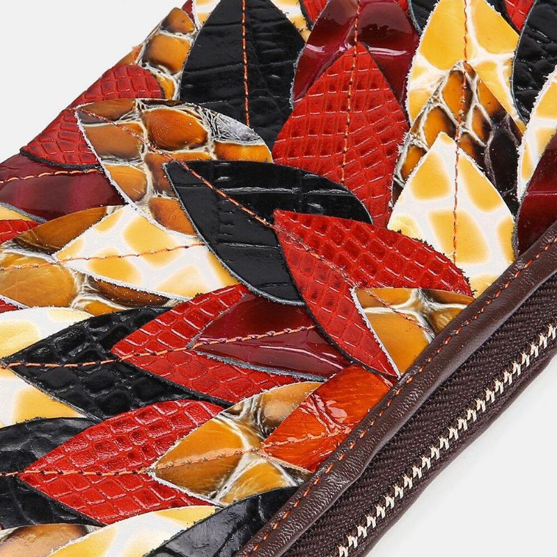 Kvinder Ægte Læder Patchwork Vintage Tegnebog Pung Clutches Taske