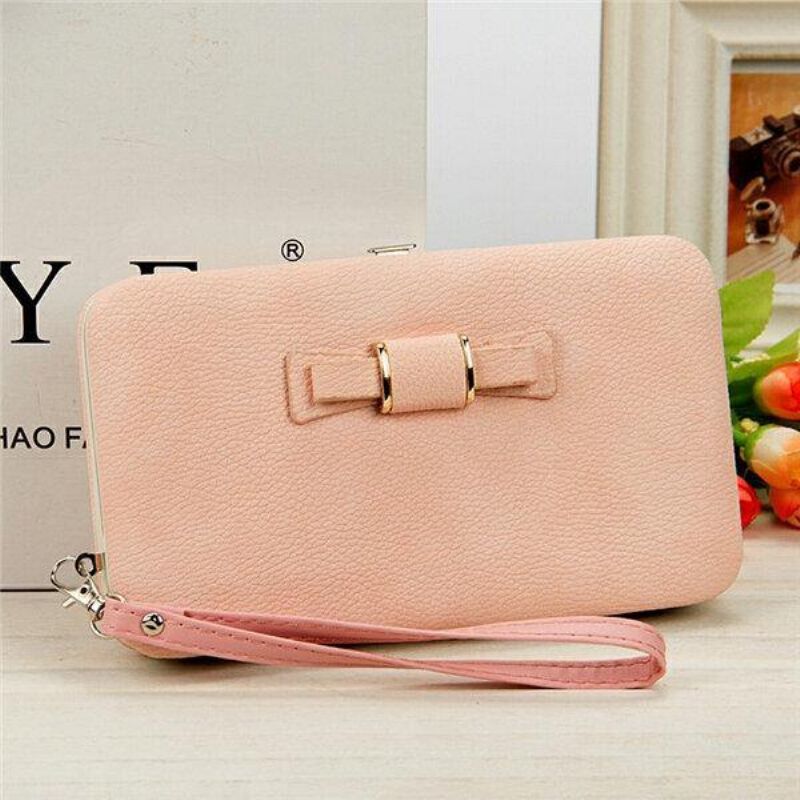 Kvinder Candy Color Bowkot 5.5 Tommer Telefon Tegnebøger Sag Hasp Lang Pung Clutches