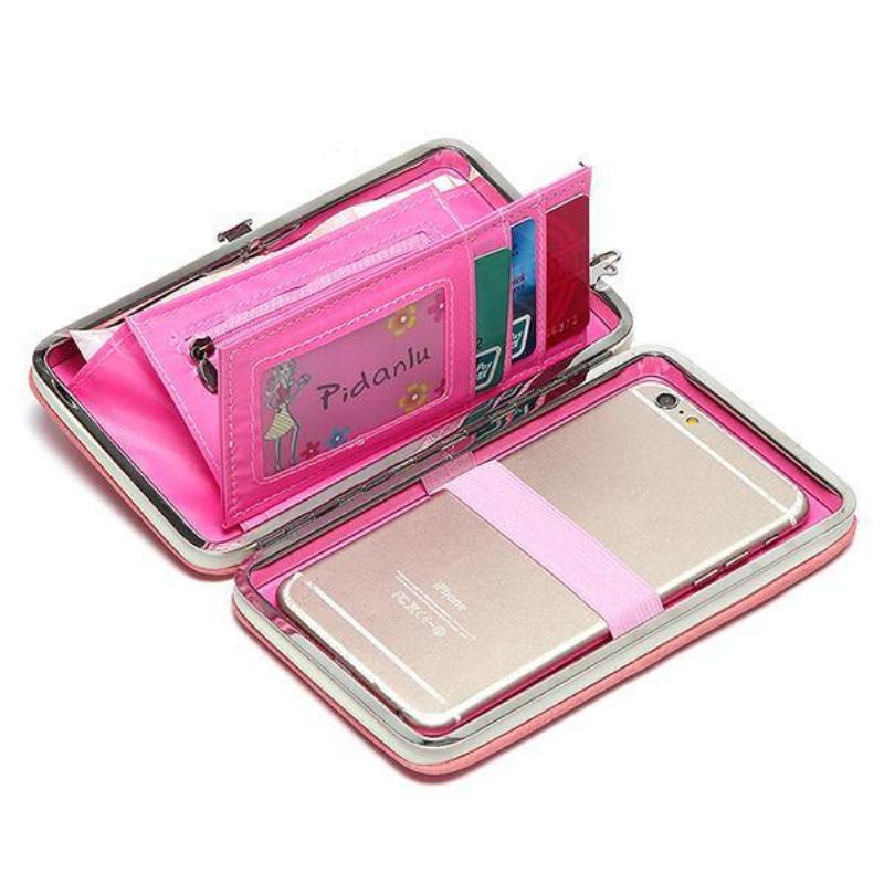 Kvinder Candy Color Bowkot 5.5 Tommer Telefon Tegnebøger Sag Hasp Lang Pung Clutches