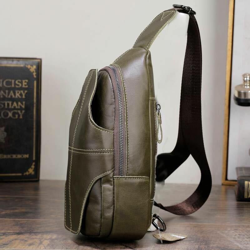 Mænd Ægte Læder Anti-Tyveri Retro Casual Business Crossbody Bag Brysttaske Sling Bag