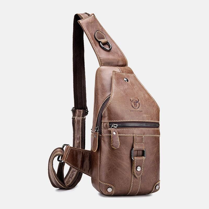 Mænd Ægte Læder Multi-Lomme Anti-Tyveri Slidbestandig Vintage Afslappet Crossbody Taske Brysttaske