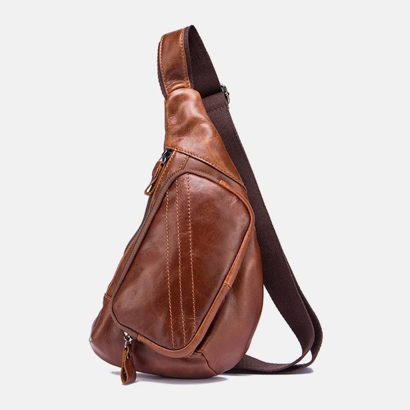 Mænd Ægte Læder Multi-Lomme Retro 9 Tommer Stor Kapacitet Vandtæt Telefon Brysttasker Crossbody Taske