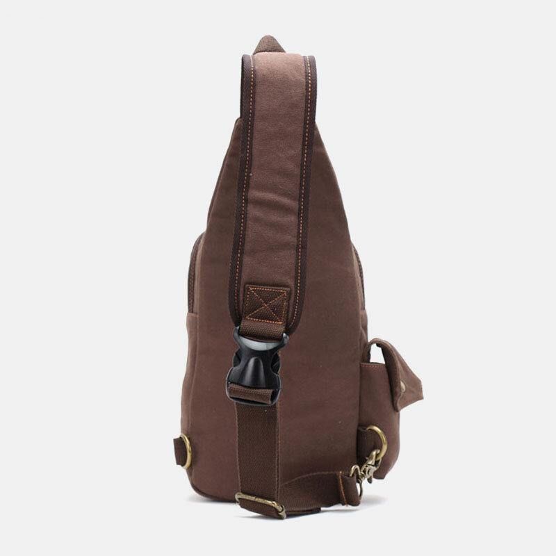 Mænd Ægte Læder Og Lærred Rejse Udendørs Bæretaske Personlig Crossbody Taske Brysttaske