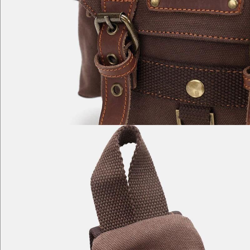 Mænd Ægte Læder Og Lærred Rejse Udendørs Bæretaske Personlig Crossbody Taske Brysttaske