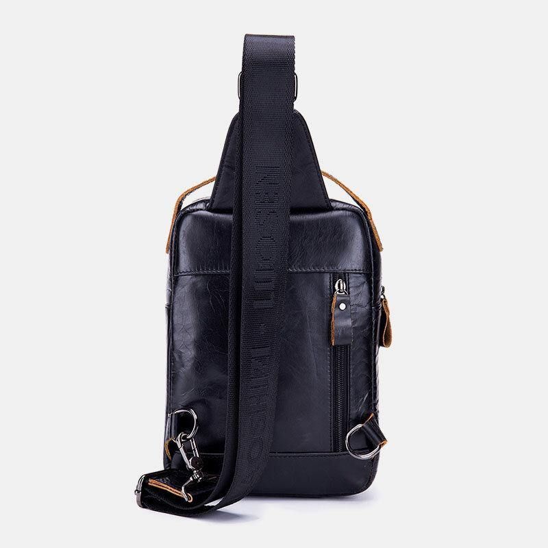 Mænd Ægte Læder Retro Business Casual Ensfarvet Læder Skuldertaske Crossbody Taske Brysttaske