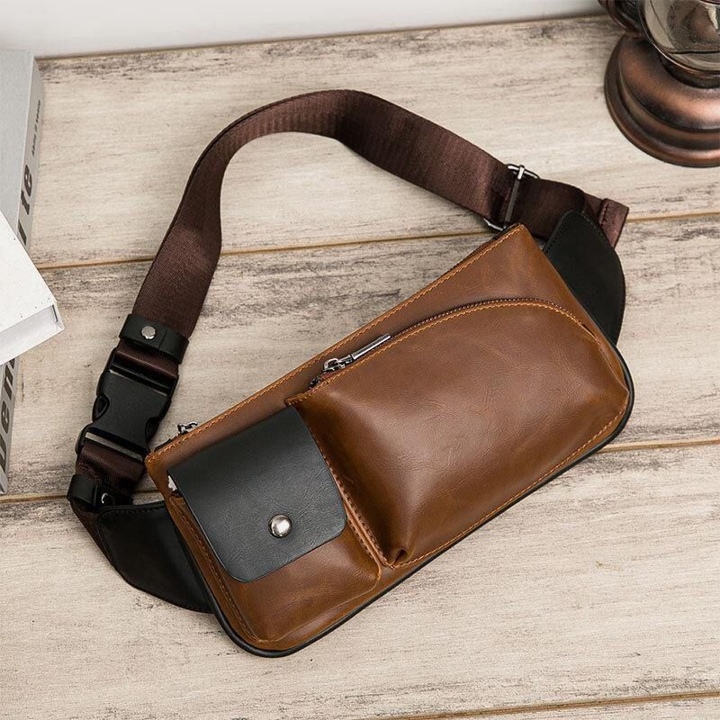 Mænd Imiteret Læder Retro Business Casual Multi-Bære Taljetaske Brysttaske Sling Bag