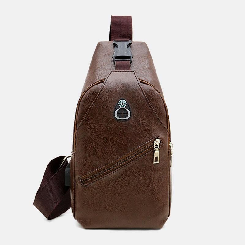 Mænd Imiteret Læder Usb-Opladningsøretelefon Rejse Retro Business Brysttaske Crossbody-Taske