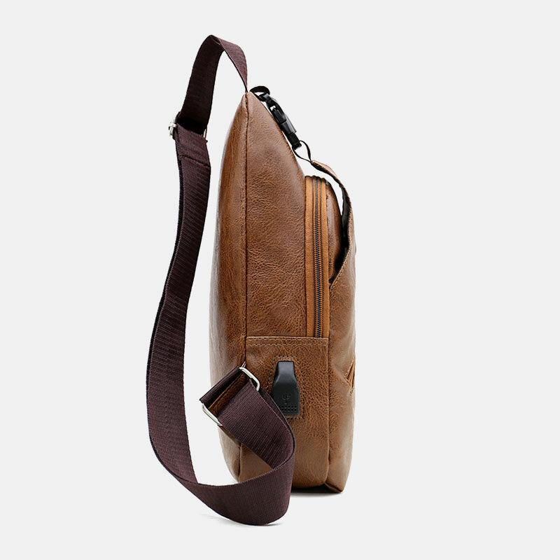 Mænd Imiteret Læder Usb-Opladningsøretelefon Rejse Retro Business Brysttaske Crossbody-Taske