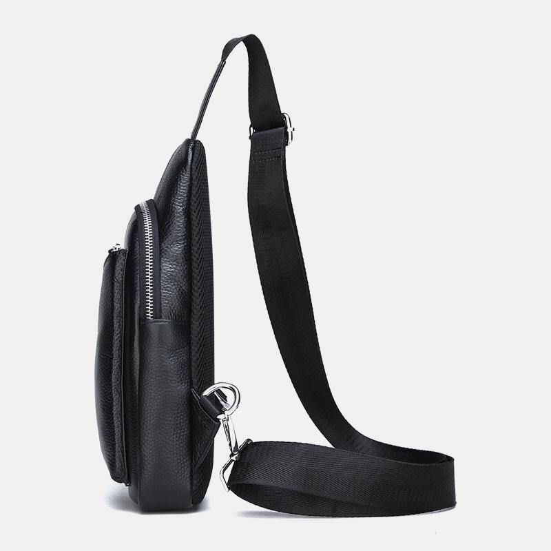 Mænd Koskind Ægte Læder Multi-Lomme Dobbelt Lynlås Åndbar Retro Brysttasker Crossbody Taske Skulder