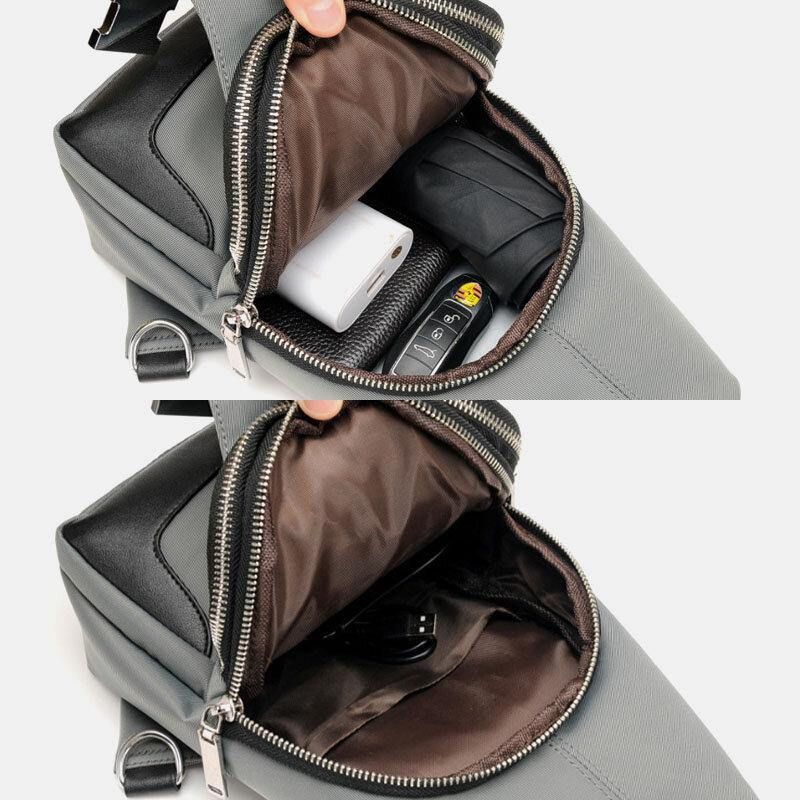 Mænd Oxford Usb Opladning Vandtæt Casual Outdoor Crossbody Bag Brysttaske Sling Bag