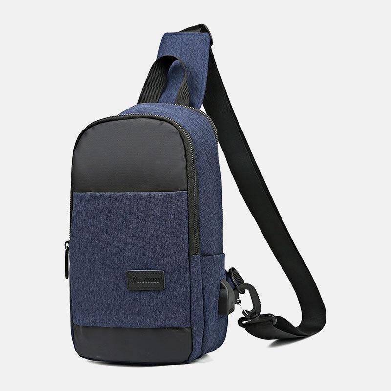 Mænd Oxford Vandtæt Usb-Opladningsbrysttaske Med Stor Kapacitet Messenger Crossbody-Taske