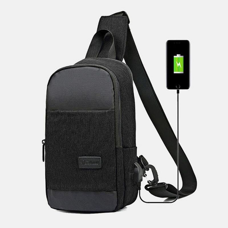 Mænd Oxford Vandtæt Usb-Opladningsbrysttaske Med Stor Kapacitet Messenger Crossbody-Taske