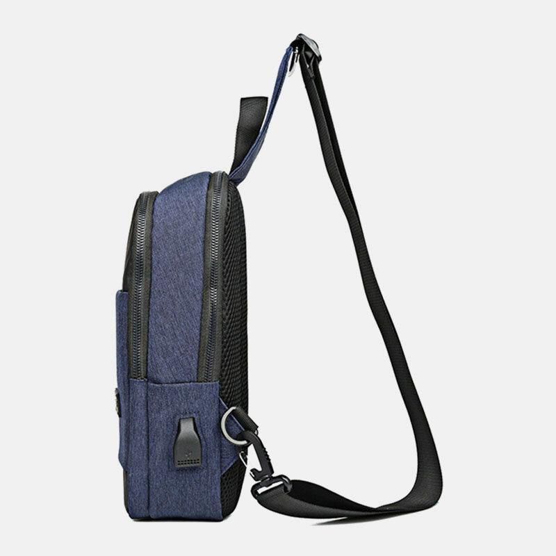 Mænd Oxford Vandtæt Usb-Opladningsbrysttaske Med Stor Kapacitet Messenger Crossbody-Taske