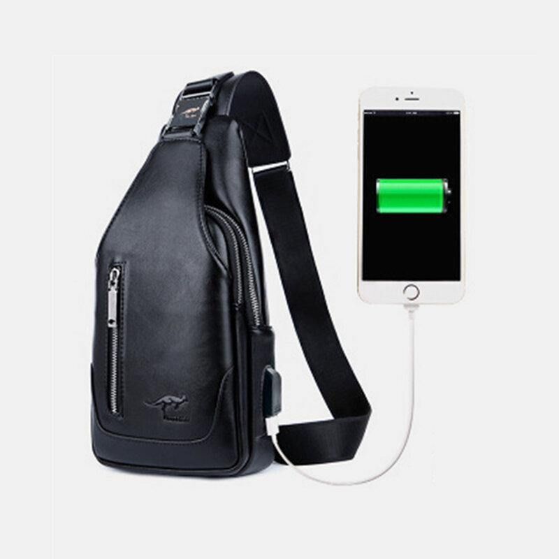 Mænd Pu-Læder Business Casual Udendørs Vandtæt Multi-Bære Skuldertaske Crossbody Taske Brysttaske Med Usb-Opladning