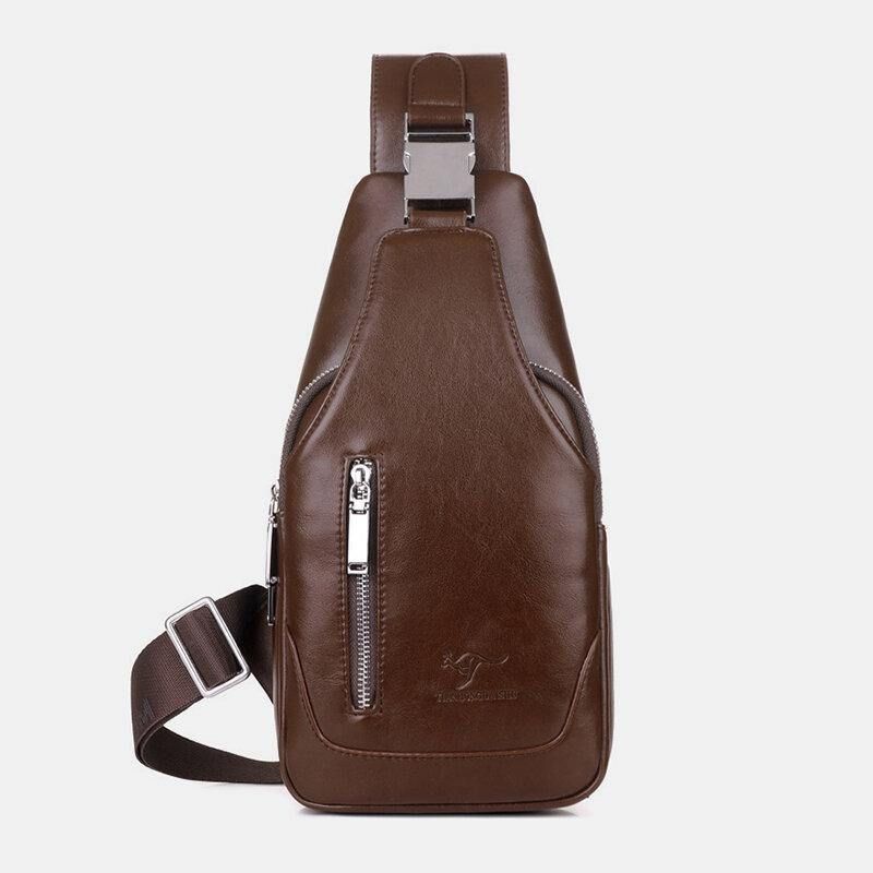 Mænd Pu-Læder Business Casual Udendørs Vandtæt Multi-Bære Skuldertaske Crossbody Taske Brysttaske Med Usb-Opladning