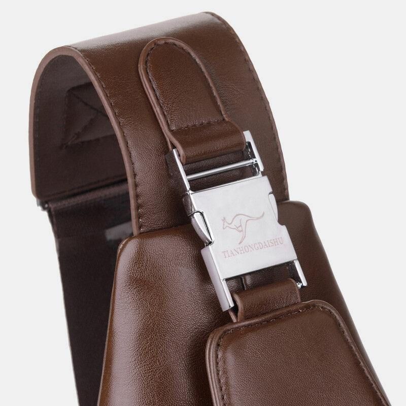 Mænd Pu-Læder Business Casual Udendørs Vandtæt Multi-Bære Skuldertaske Crossbody Taske Brysttaske Med Usb-Opladning