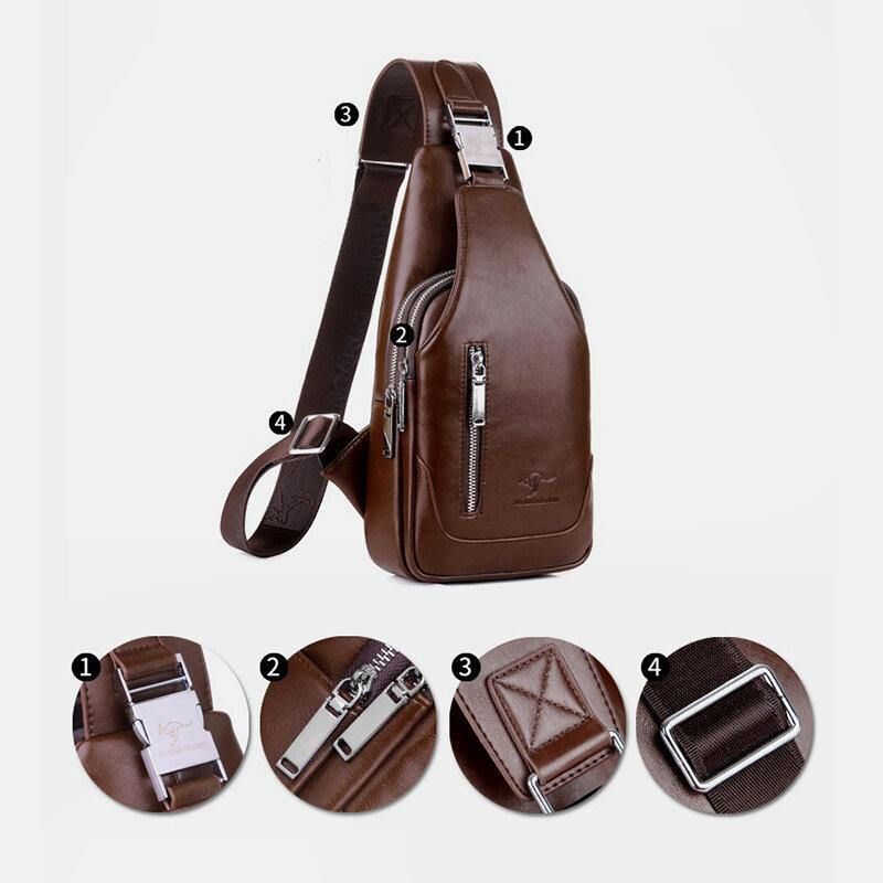 Mænd Pu-Læder Business Casual Udendørs Vandtæt Multi-Bære Skuldertaske Crossbody Taske Brysttaske Med Usb-Opladning