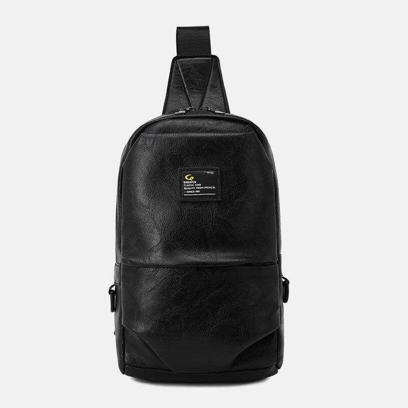 Mænd Pu Læder Vandtæt Multi-Pocket Hovedtelefon Hul Casual Brysttasker Skuldertaske Crossbody Tasker