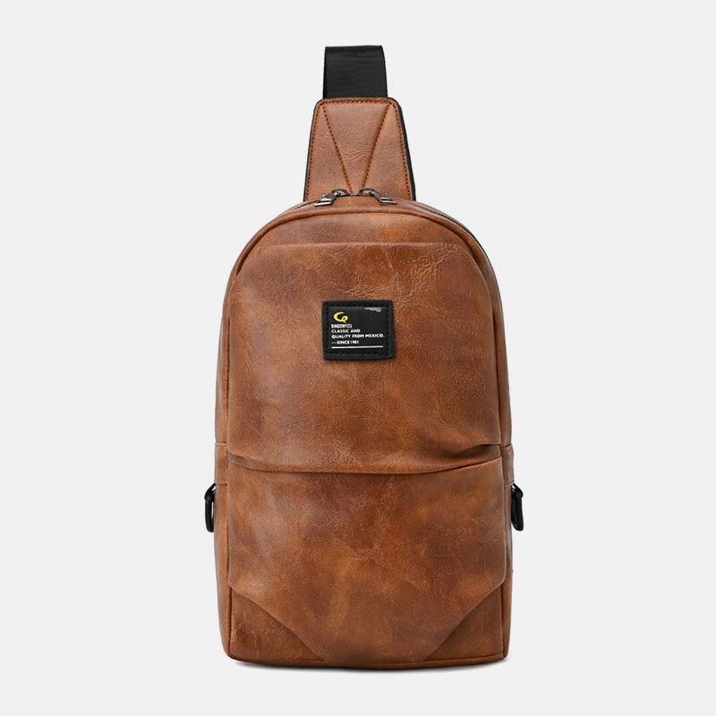 Mænd Pu Læder Vandtæt Multi-Pocket Hovedtelefon Hul Casual Brysttasker Skuldertaske Crossbody Tasker