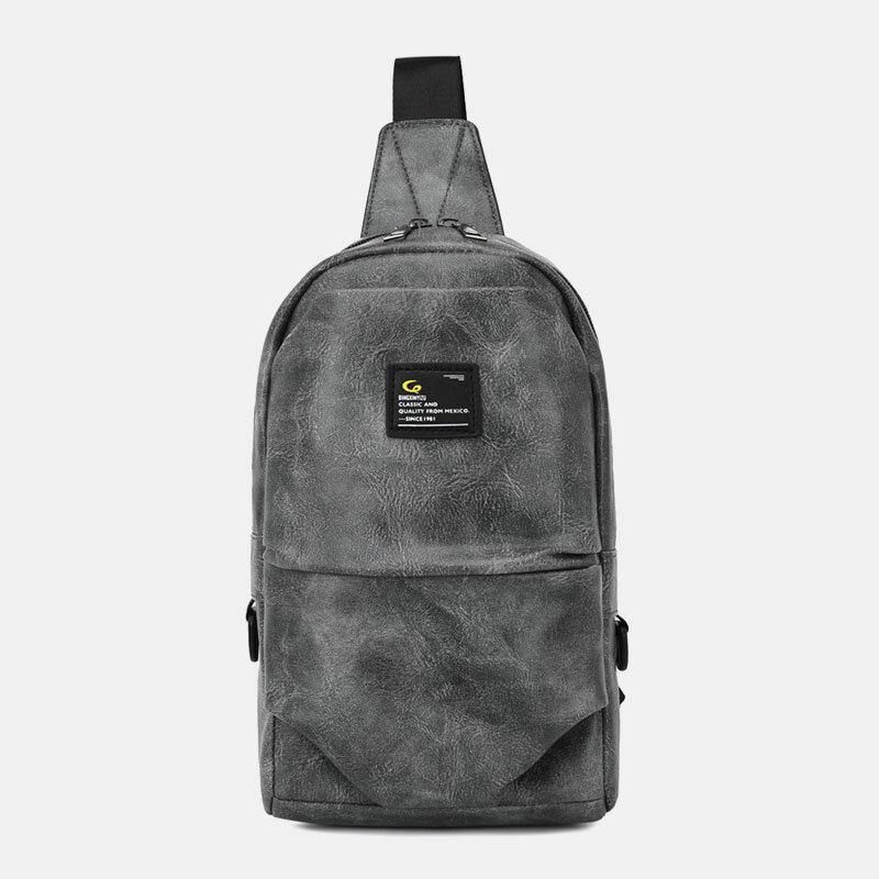 Mænd Pu Læder Vandtæt Multi-Pocket Hovedtelefon Hul Casual Brysttasker Skuldertaske Crossbody Tasker