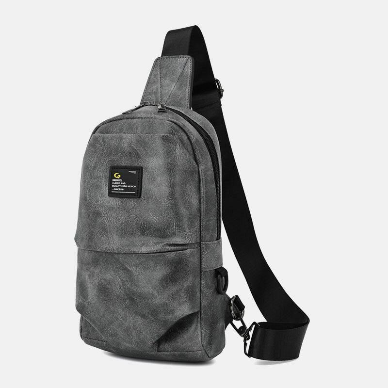 Mænd Pu Læder Vandtæt Multi-Pocket Hovedtelefon Hul Casual Brysttasker Skuldertaske Crossbody Tasker