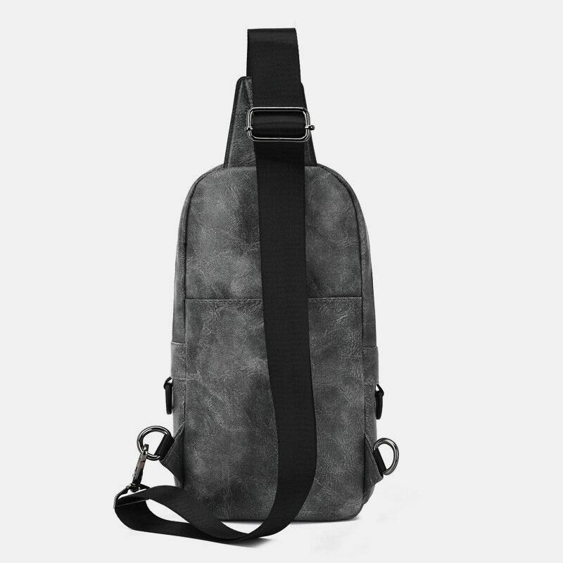 Mænd Pu Læder Vandtæt Multi-Pocket Hovedtelefon Hul Casual Brysttasker Skuldertaske Crossbody Tasker