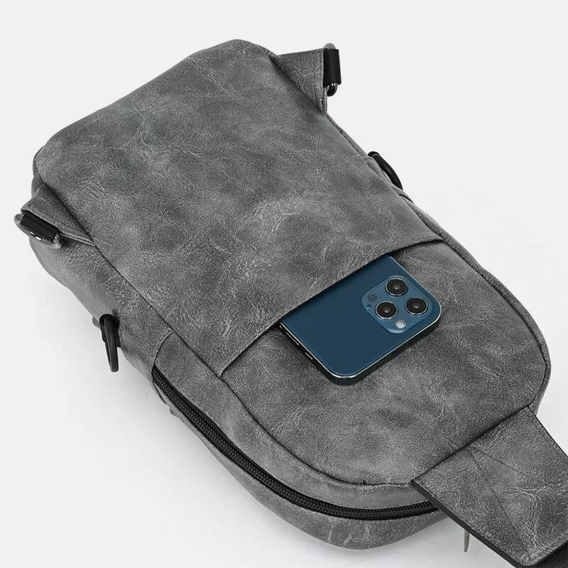 Mænd Pu Læder Vandtæt Multi-Pocket Hovedtelefon Hul Casual Brysttasker Skuldertaske Crossbody Tasker