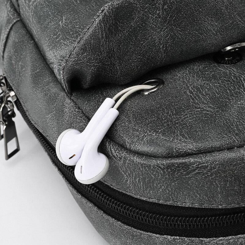 Mænd Pu Læder Vandtæt Multi-Pocket Hovedtelefon Hul Casual Brysttasker Skuldertaske Crossbody Tasker