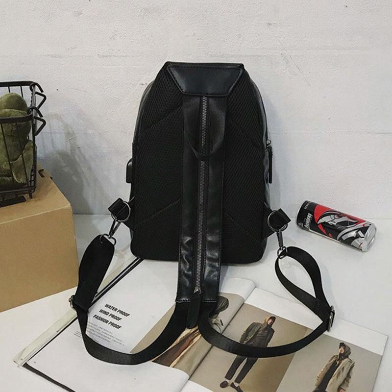 Mænd Retro Øretelefon Hul Multi-Bære Usb Opladning Multi-Layers Vandtæt Crossbody Taske Bryst Bag Sling Bag