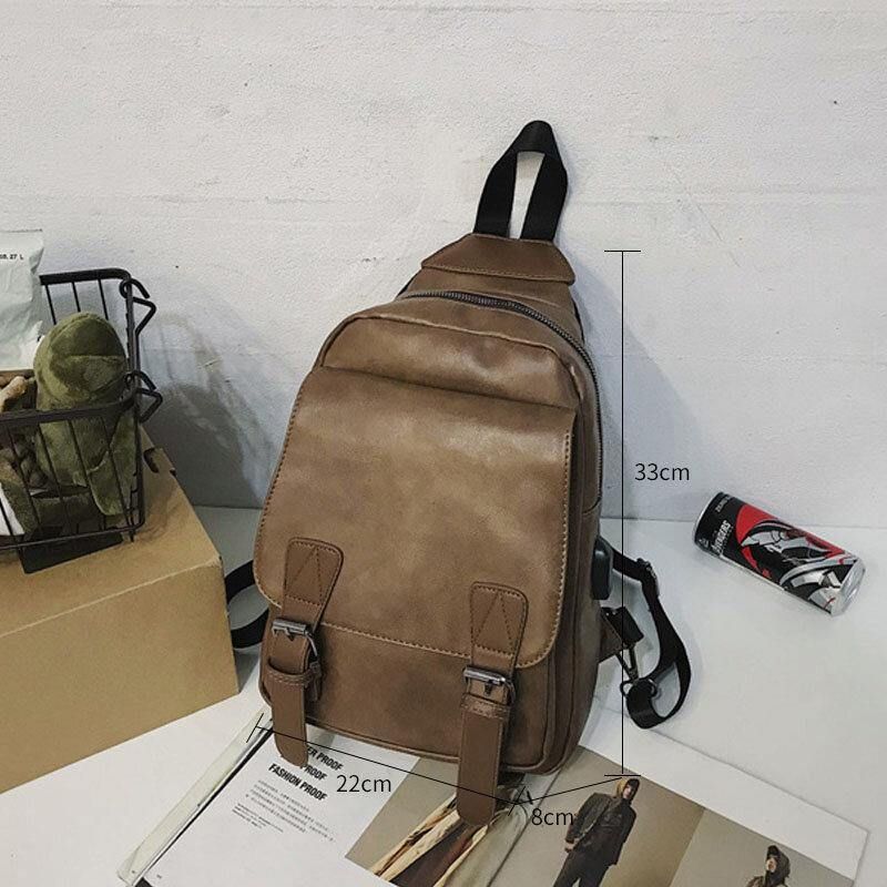 Mænd Retro Øretelefon Hul Multi-Bære Usb Opladning Multi-Layers Vandtæt Crossbody Taske Bryst Bag Sling Bag