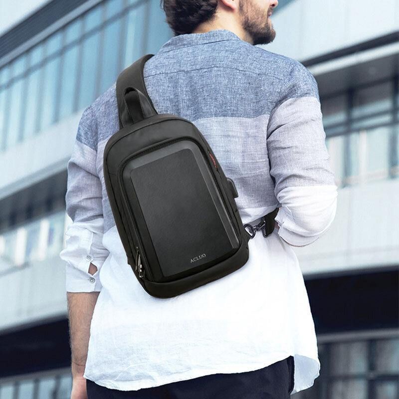 Mænd Usb-Opladning Vandtæt Brysttaske Casual Aftagelig Skulderrem Åndbar Crossbody-Tasker Skuldertaske