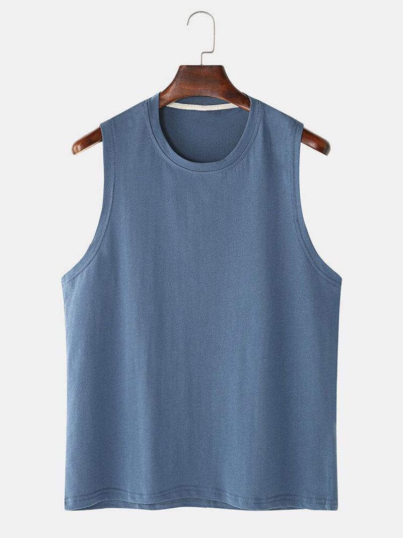 Åndbar Bomuld Ensfarvede Casual Rundhalsede Ærmeløse Tanktops