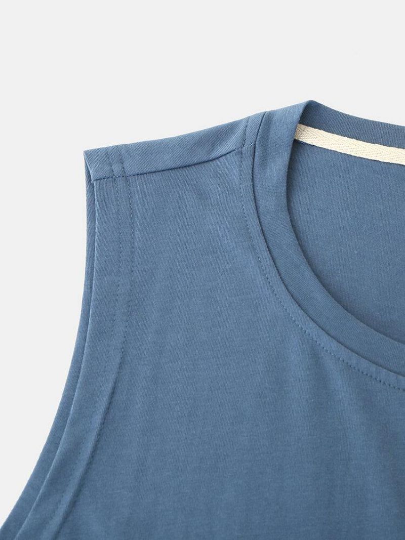 Åndbar Bomuld Ensfarvede Casual Rundhalsede Ærmeløse Tanktops