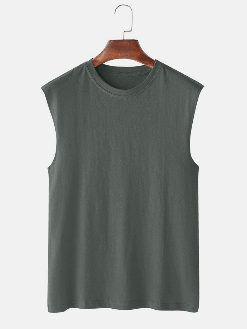 Herre 100 % Bomuld Åndbar Ensfarvet Afslappet Tanktop