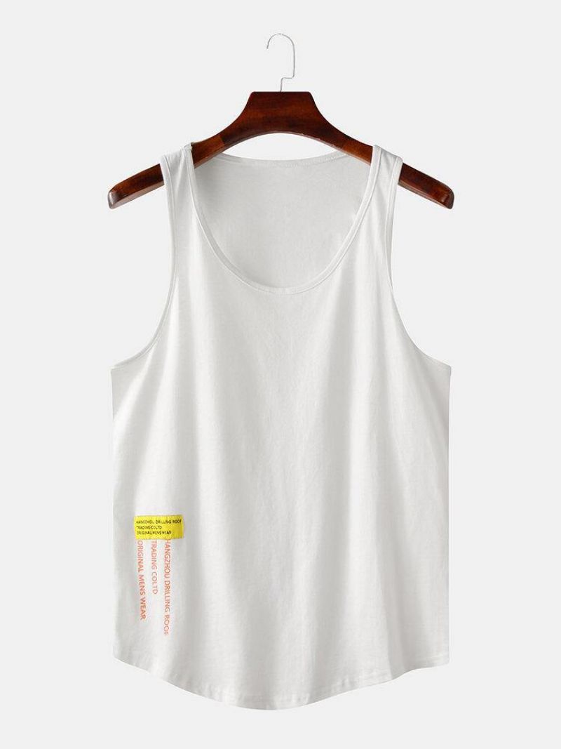 Mænd Casual Letter Print Ensfarvede Rund Hals Ærmeløse Tanktops