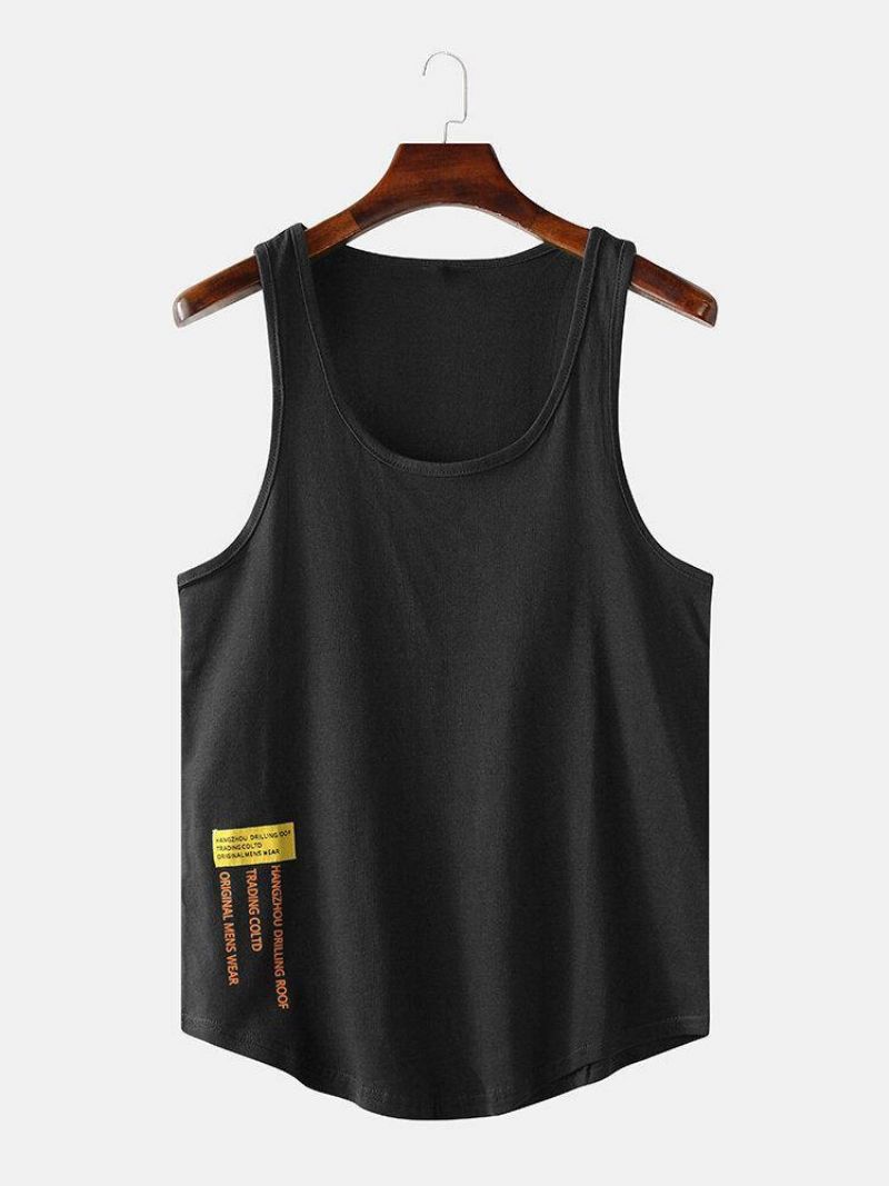 Mænd Casual Letter Print Ensfarvede Rund Hals Ærmeløse Tanktops