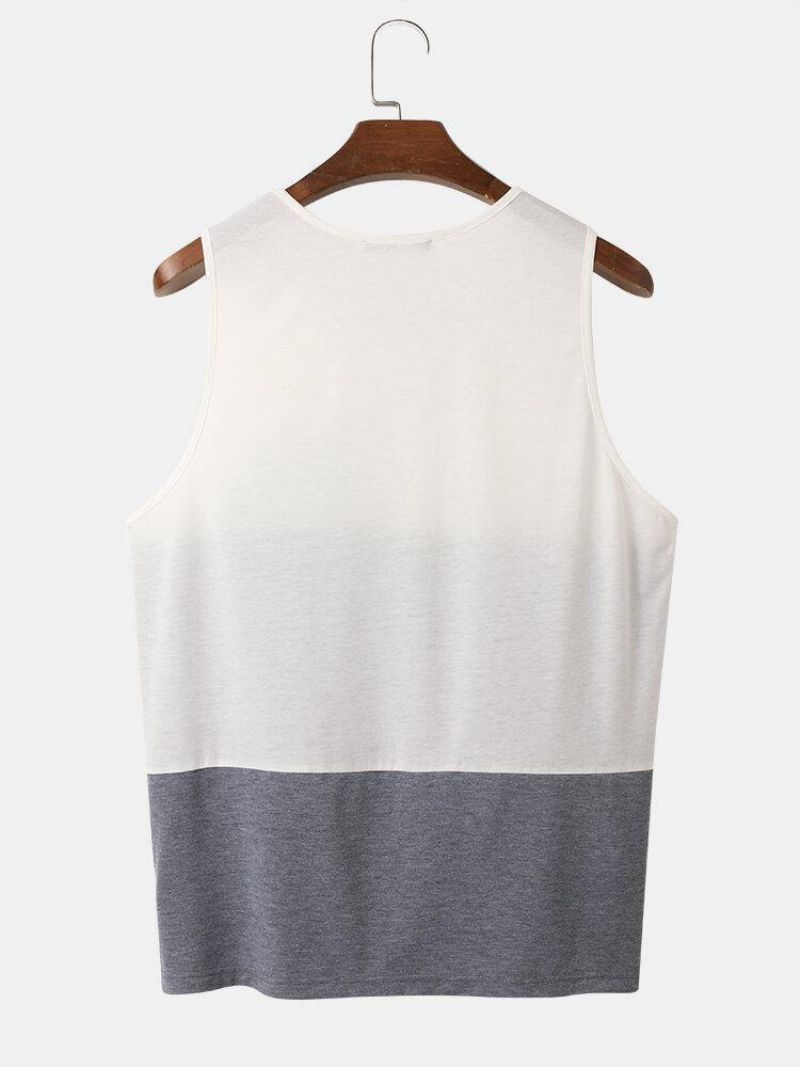 Mænds Ærmeløs Patchwork Brystlomme Preppy Tanktop