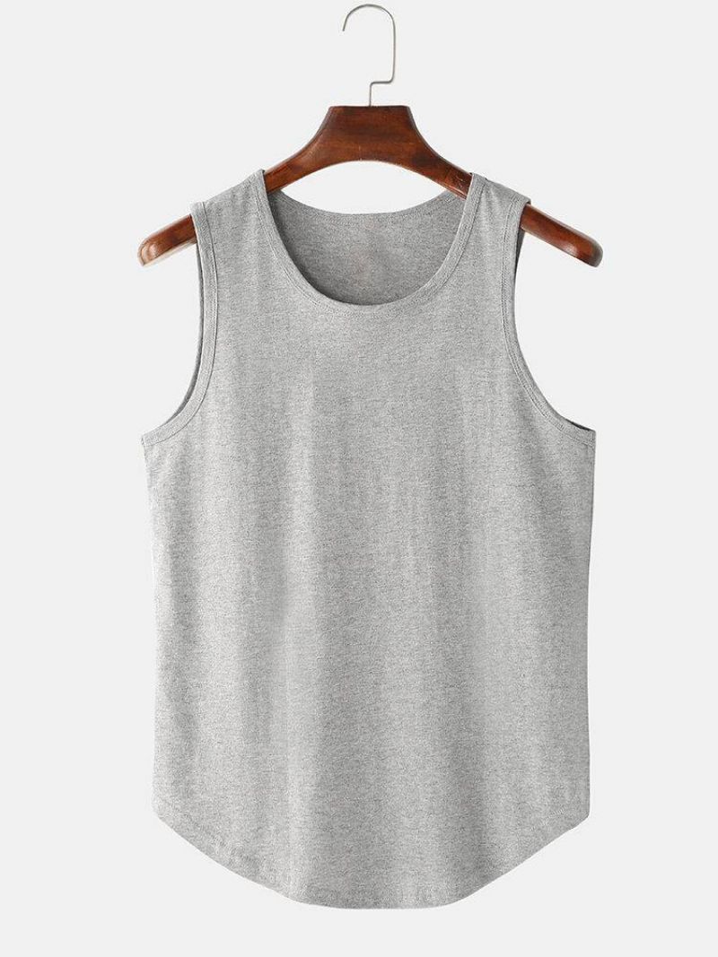 Mænds Ensfarvede Ærmeløse Afslappede Tanktops