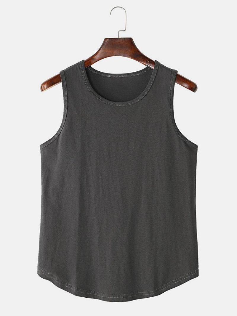 Mænds Ensfarvede Ærmeløse Afslappede Tanktops