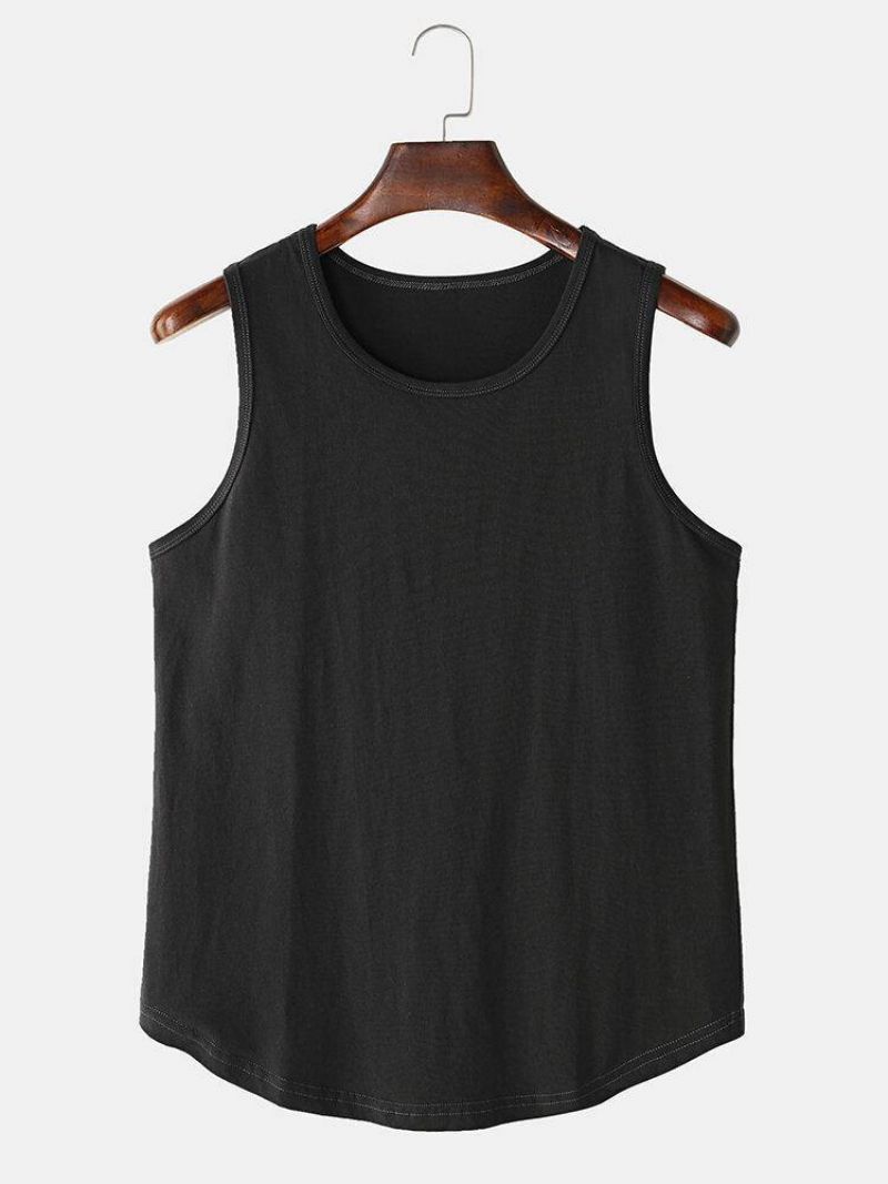 Mænds Ensfarvede Ærmeløse Afslappede Tanktops