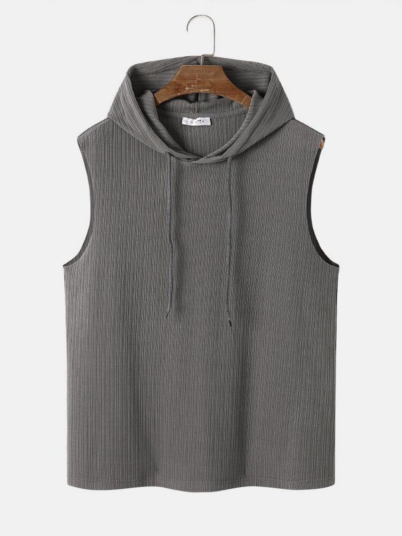 Mænds Ensfarvede Hættefri Ærmeløs Tanktop