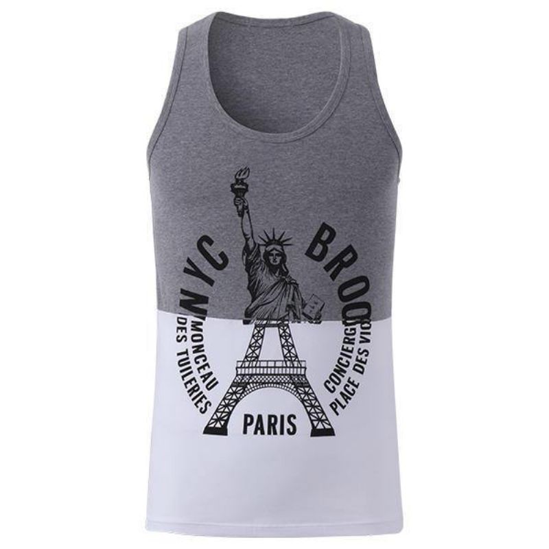 Seobean New York Paris Trykt Herrevest Bomuld Sommer Fritid Fitness Jogging Sport Toppe